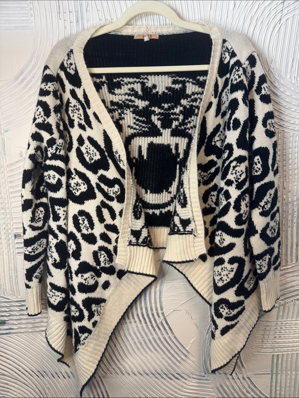 36 Point 5 Black & Cream Leopard-Print Open Cardigan N0689